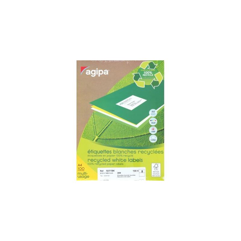 Achetez Boîte de 200 étiquettes multi-usages blanches recyclées 148,5x210mm 000101194 AGIPA pas c..
