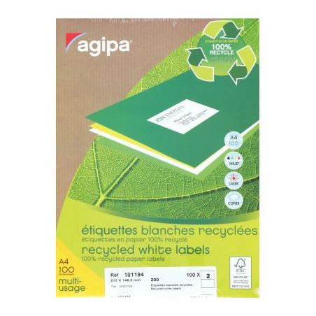 Achetez Boîte de 200 étiquettes multi-usages blanches recyclées 148,5x210mm 000101194 AGIPA pas c..