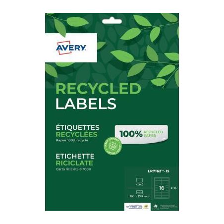 Achetez Paquet de 240 étiquettes recyclées laser et jet encre 99.1 x 33.9mm LR7162-15 AVERY pas ch..