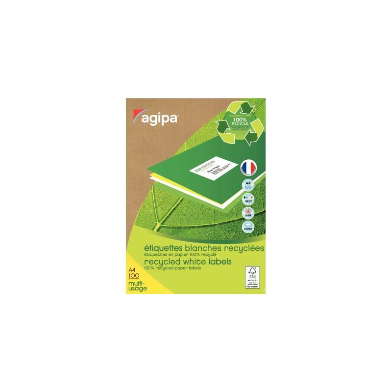 Achetez AGIPA Boite de 400 étiquettes blanches 100% recyclées 105x148.5mm - laser copieur et jet d.. Achetez AGIPA Boite de 400 étiquettes blanches 100% recyclées 105x148.5mm - laser copieur et jet d..