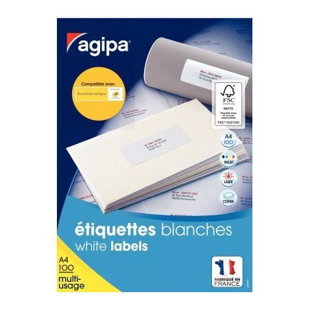 Achetez Boîte de 100 étiquettes multi-usages blanches 297x210mm 119004 AGIPA pas cher sur Ma Rentr..