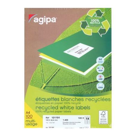 Achetez Boîte de 1400 étiquettes multi-usages blanches recyclées 105x42,4mm 000101191 AGIPA pas c..