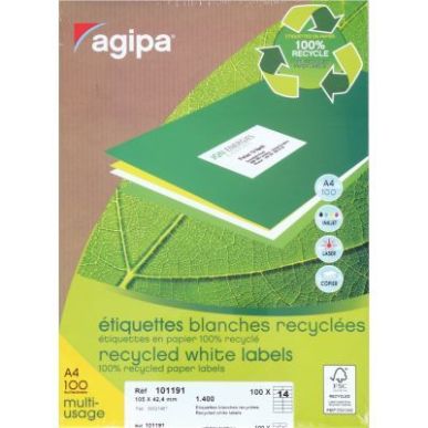 Achetez Boîte de 1400 étiquettes multi-usages blanches recyclées 105x42,4mm 000101191 AGIPA pas c..