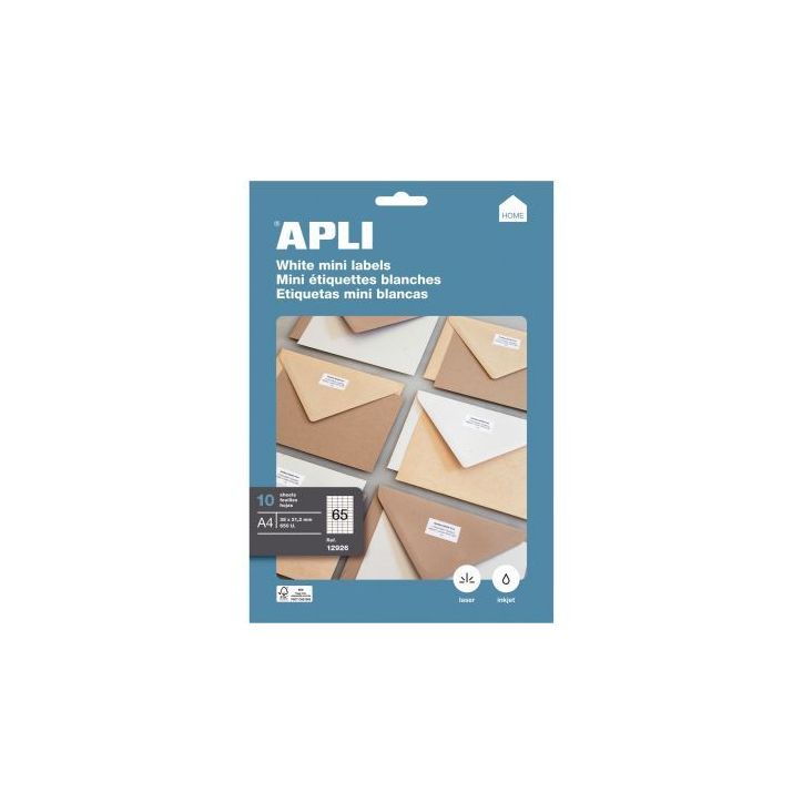 Pochette de 650 étiquettes coins droits multi-usages blanc 38x21,2mm 12926 APLI