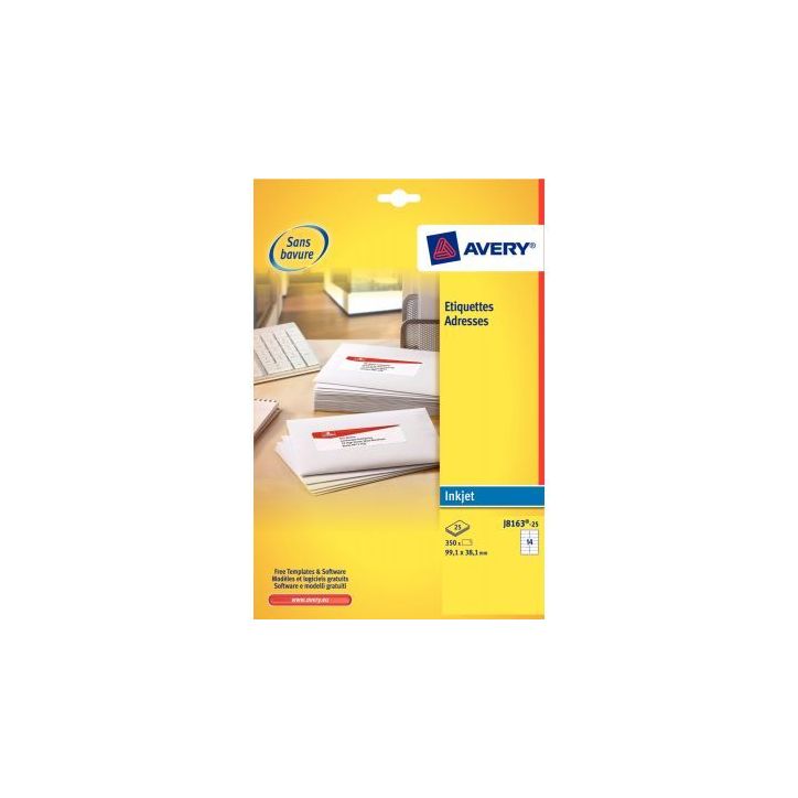 Pochette de 50 étiquettes blanches pour jet d'encre 199,6x143,5mm J8168-25 AVERY