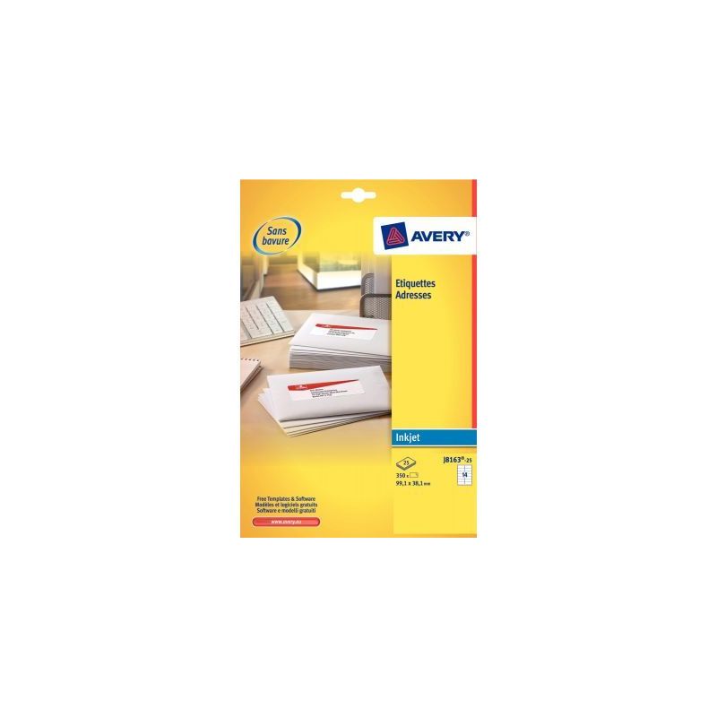 Achetez Pochette de 600 étiquettes blanches pour jet d'encre 63.5x33.9mm J8159-25 AVERY pas cher su.. Achetez Pochette de 600 étiquettes blanches pour jet d'encre 63.5x33.9mm J8159-25 AVERY pas cher su..