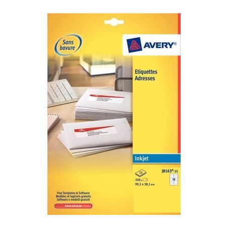 Achetez Pochette de 600 étiquettes blanches pour jet d'encre 63.5x33.9mm J8159-25 AVERY pas cher su..