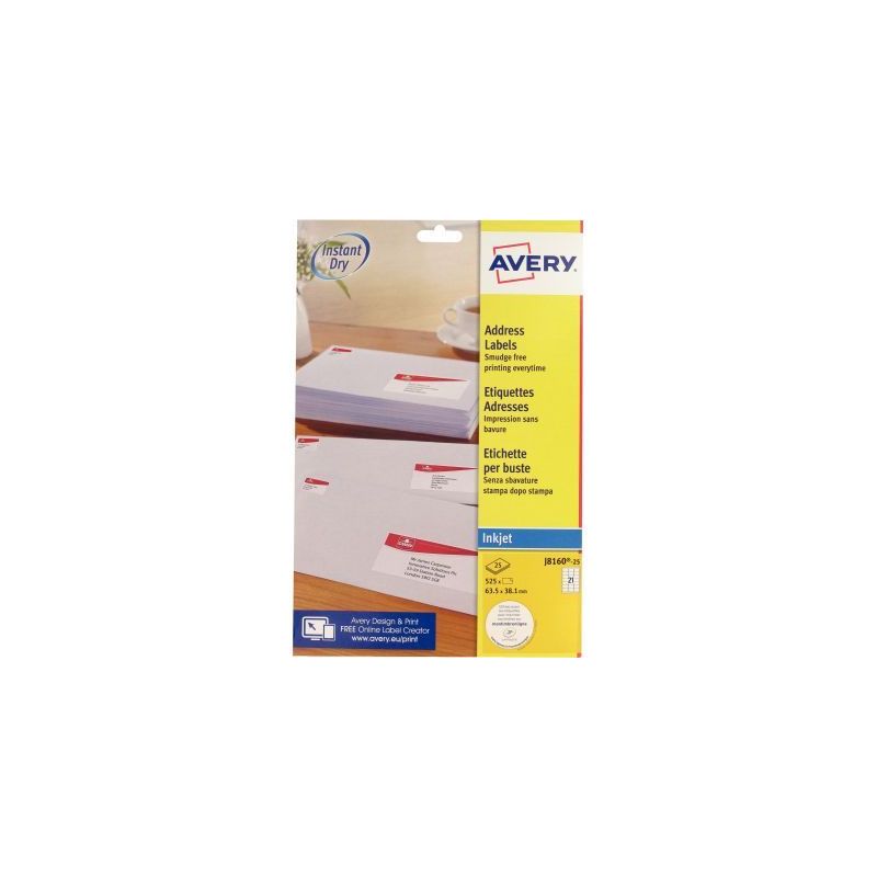 Achetez Pochette de 525 étiquettes blanches pour jet d'encre 63.5x38,1mm J8160-25 AVERY pas cher su.. Achetez Pochette de 525 étiquettes blanches pour jet d'encre 63.5x38,1mm J8160-25 AVERY pas cher su..