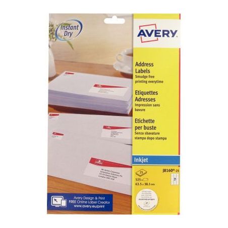 Achetez Pochette de 525 étiquettes blanches pour jet d'encre 63.5x38,1mm J8160-25 AVERY pas cher su..