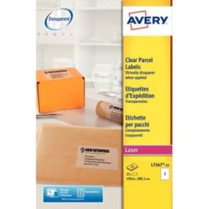 Achetez Pochette de 25 étiquettes transparentes laser 297x210mm L7567-25 AVERY pas cher sur Ma Rent..