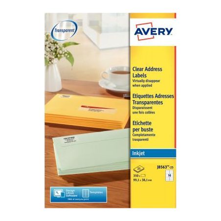 Achetez Pochette de 350 étiquettes adresses transparentes jet d'encre 99.1x38,1mm J8563-25 AVERY pa..