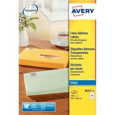 Achetez Pochette de 350 étiquettes adresses transparentes jet d'encre 99.1x38,1mm J8563-25 AVERY pa..
