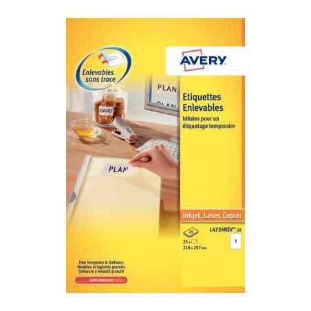 Achetez Pochette de 50 étiquettes enlevables blanches 199,6x143,5mm L4734REV-25 AVERY pas cher sur ..
