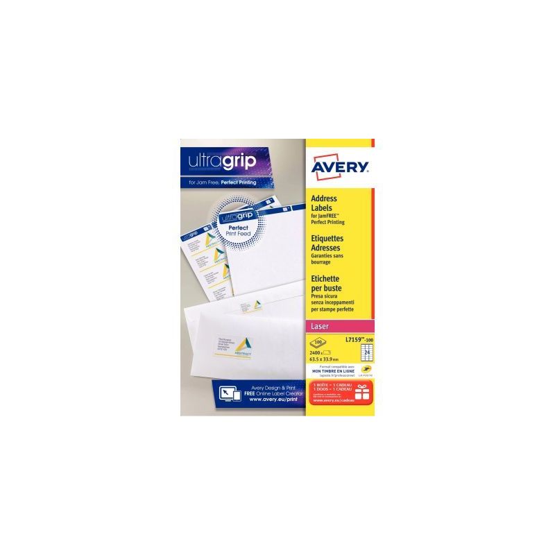 Achetez Pochette de 2400 étiquettes adhésives blanches laser 63,5x33,9mm L7159-100 AVERY pas cher ..