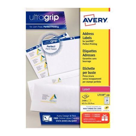 Achetez Pochette de 2400 étiquettes adhésives blanches laser 63,5x33,9mm L7159-100 AVERY pas cher ..