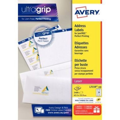 Achetez Pochette de 2400 étiquettes adhésives blanches laser 63,5x33,9mm L7159-100 AVERY pas cher ..