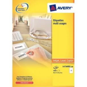 Achetez Pochette de 1200 étiquettes blanches enlevables 45,7x21,2mm L4736REV-25 AVERY pas cher sur ..