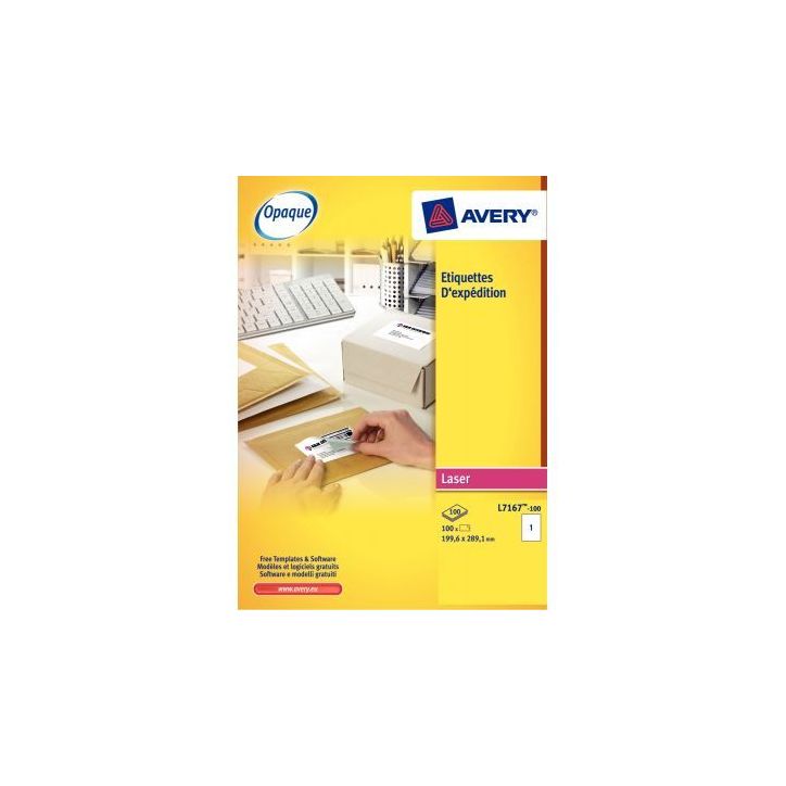 Pochette de 600 étiquettes adhésives blanches laser 99,1x93,1mm L7166-100 AVERY
