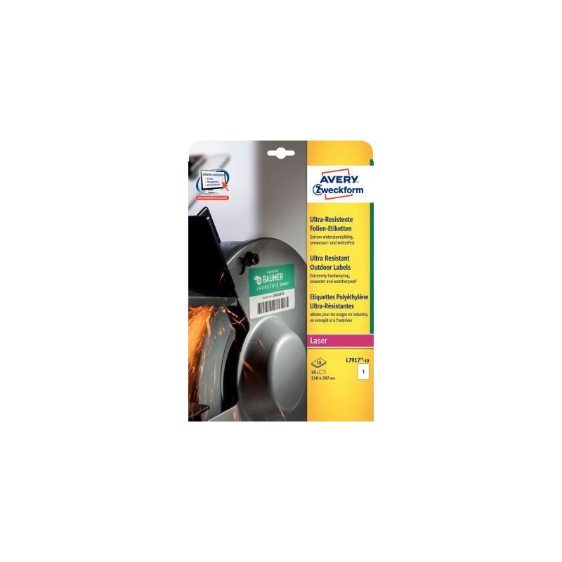 Achetez Pochette de 10 étiquettes étirables adhésif permanent blanc 297x210mm L7917-10 AVERY pas .. Achetez Pochette de 10 étiquettes étirables adhésif permanent blanc 297x210mm L7917-10 AVERY pas ..
