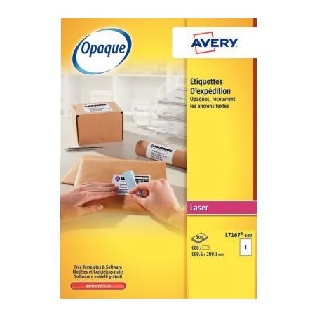 Achetez Pochette de 100 étiquettes adhésives blanches laser 289,1x199,6mm L7167-100 AVERY pas cher..