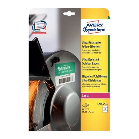 Achetez Paquet de 80 étiquettes ultra résistantes laser blanc 99,1x67,7mm L7914-10 AVERY pas cher ..
