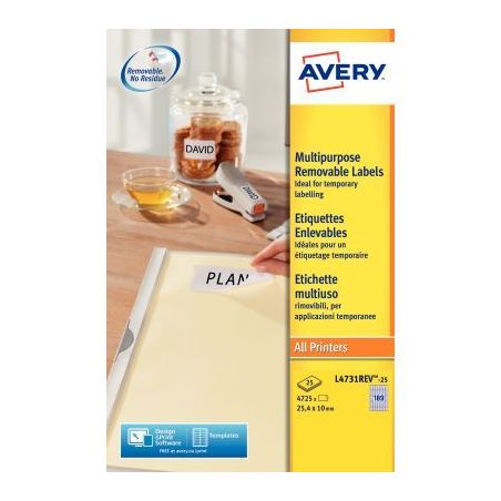 Achetez Pochette de 4725 étiquettes blanches enlevables 25,4x10mm L4731REV-25 AVERY pas cher sur Ma..