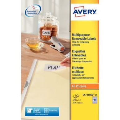 Achetez Pochette de 4725 étiquettes blanches enlevables 25,4x10mm L4731REV-25 AVERY pas cher sur Ma..