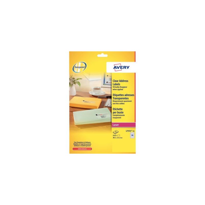 Achetez Pochette de 1625 étiquettes transparentes laser 38,1x21,2mm L7551-25 AVERY pas cher sur Ma .. Achetez Pochette de 1625 étiquettes transparentes laser 38,1x21,2mm L7551-25 AVERY pas cher sur Ma ..
