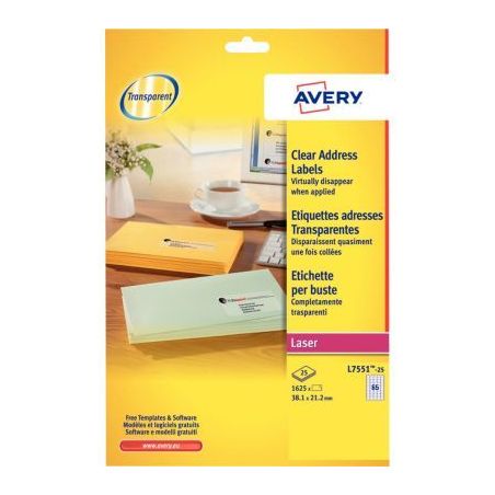 Achetez Pochette de 1625 étiquettes transparentes laser 38,1x21,2mm L7551-25 AVERY pas cher sur Ma ..