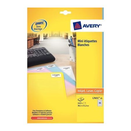 Achetez Pochette de 1625 étiquettes adhésives blanches laser 38,1x21,2mm L7651-25.FR AVERY pas che..