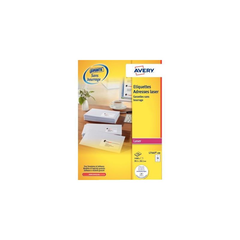 Achetez Pochette de 1400 étiquettes adhésives blanches laser 99,1x38,1mm L7163-100 AVERY pas cher .. Achetez Pochette de 1400 étiquettes adhésives blanches laser 99,1x38,1mm L7163-100 AVERY pas cher ..