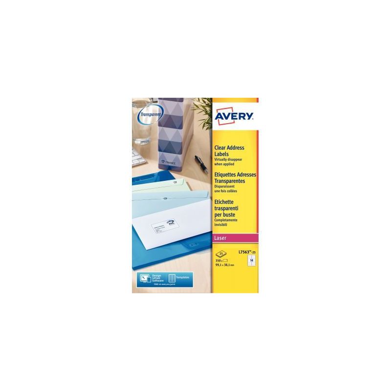 Achetez Pochette de 350 étiquettes transparentes laser 99,1x38,1mm L7563-25 AVERY pas cher sur Ma R.. Achetez Pochette de 350 étiquettes transparentes laser 99,1x38,1mm L7563-25 AVERY pas cher sur Ma R..