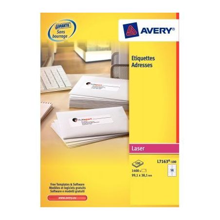 Achetez Pochette de 1000 étiquettes adhésives blanches laser 99,1x57mm L7173-100 AVERY pas cher su..