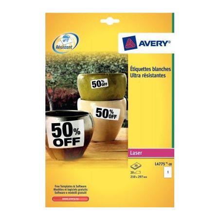 Achetez Pochette de 280 étiquettes indéchirables adhésif permanent blanc 99,1x38,1mm L7063-20 AVE..