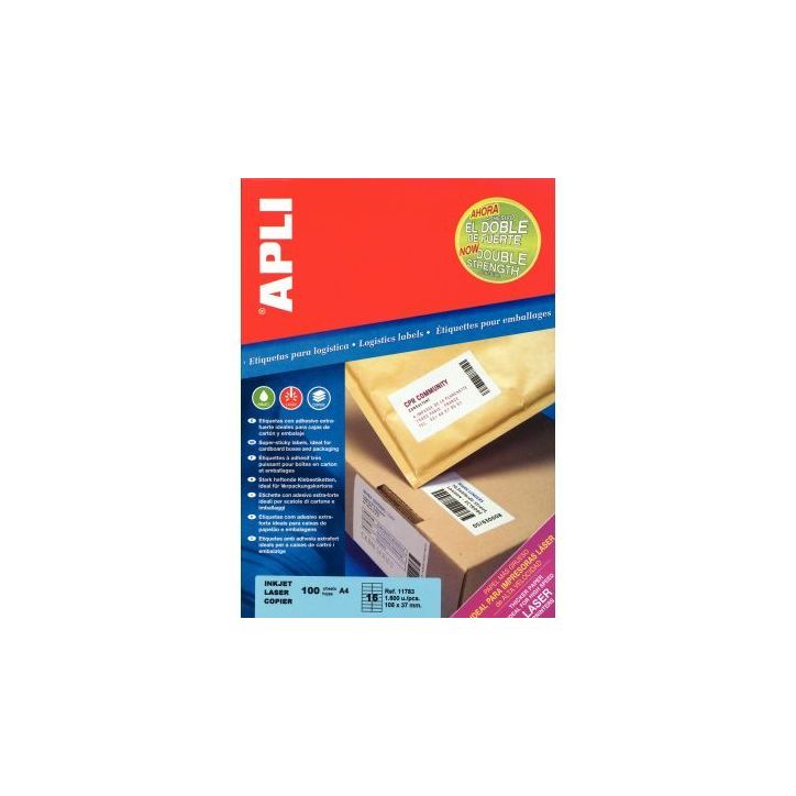 Boîte de 1600 étiquettes adhésives extra fortes blanches 105x37mm 11783 AGIPA