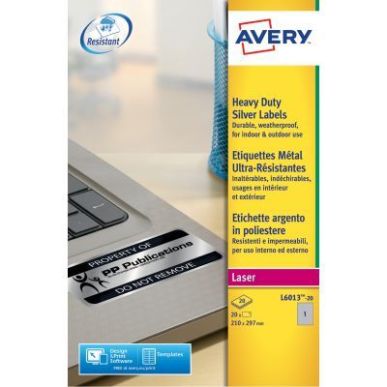 Achetez Boîte de 20 étiquettes ultra résistantes polyester laser métal 210 x 297mm L6013-20-AVER..