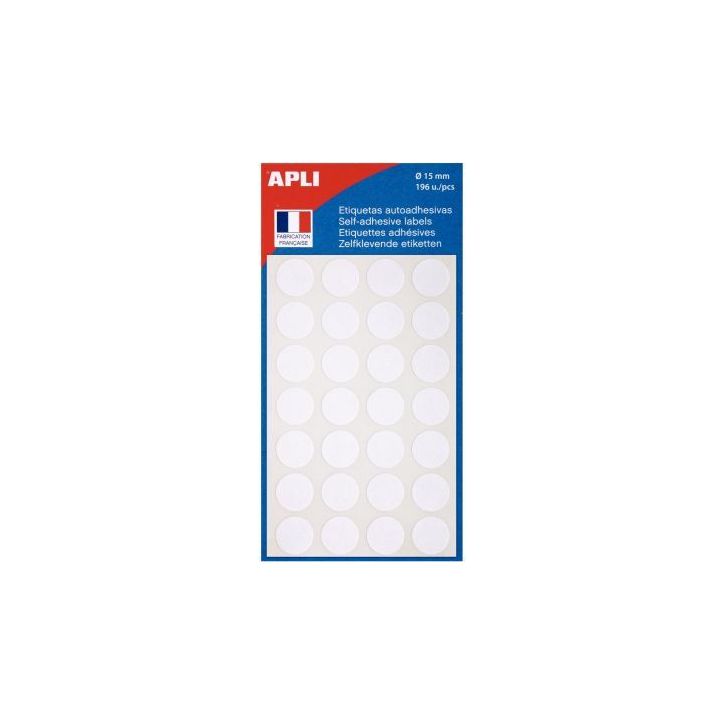 Pochettes de 196 étiquettes blanc diamètre 15mm 111840 AGIPA