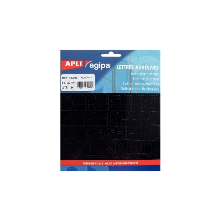 Pochette de 184 lettres 20mm coloris noir 122016 APLI
