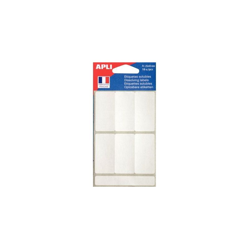 Achetez Pochette de 18 étiquettes solubles blanc 25x50mm 102545 APLI pas cher sur Ma Rentrée Scola.. Achetez Pochette de 18 étiquettes solubles blanc 25x50mm 102545 APLI pas cher sur Ma Rentrée Scola..