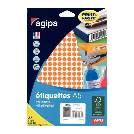 Achetez Etui de 2940 pastilles adhésives diamètre 8 mm orange 114305 AGIPA pas cher sur Ma Rentré..