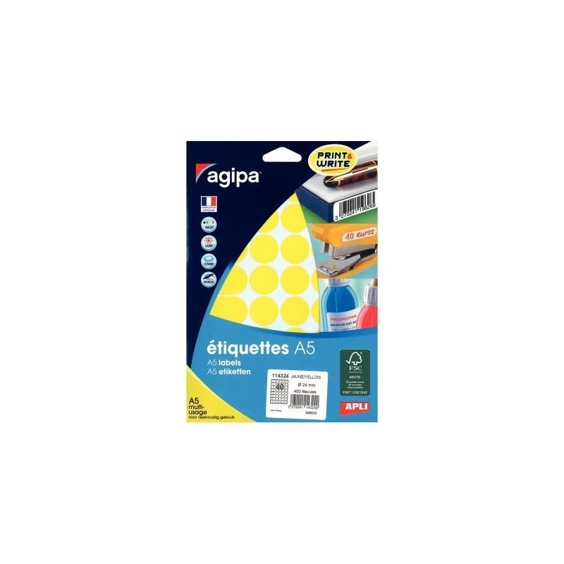 Achetez AGI ETUI A5 400 ETIQUETTES JAUNE DIAM 24 PEFC 1143 pas cher sur Ma Rentrée Scolaire Achetez AGI ETUI A5 400 ETIQUETTES JAUNE DIAM 24 PEFC 1143 pas cher sur Ma Rentrée Scolaire