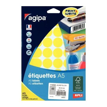 Achetez AGI ETUI A5 400 ETIQUETTES JAUNE DIAM 24 PEFC 1143 pas cher sur Ma Rentrée Scolaire