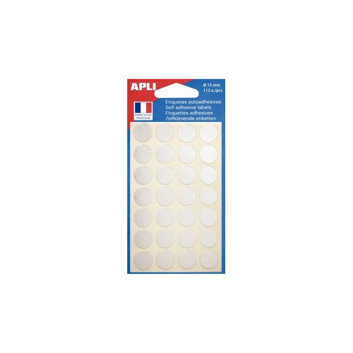 Etui de 112 pastilles adhésives diamètre 15 mm argent 100603 AGIPA