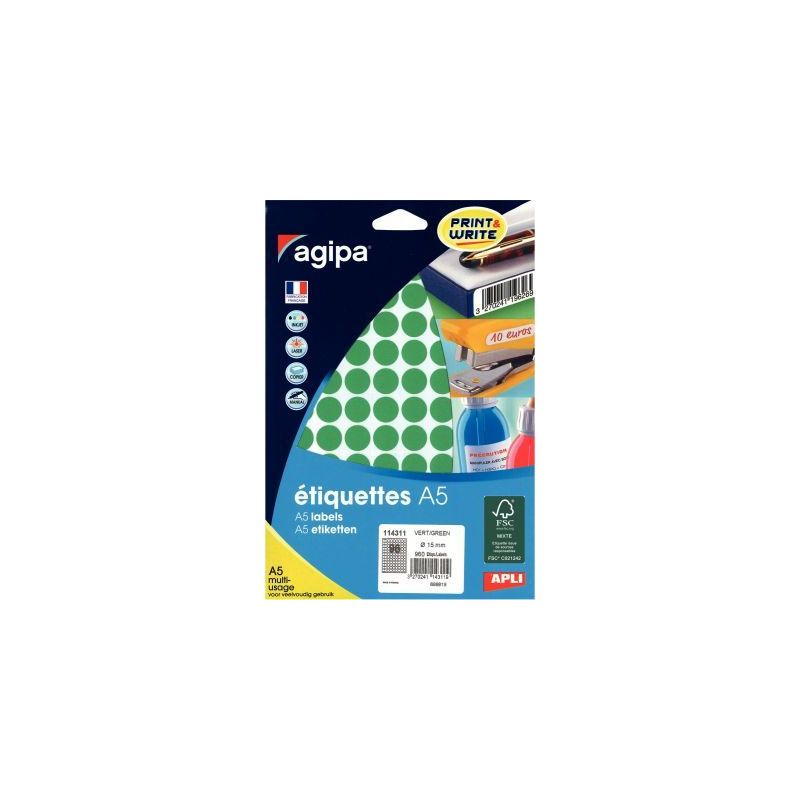 Achetez Etui de 960 pastilles adhésives diamètre 15 mm vert 114311 AGIPA pas cher sur Ma Rentrée .. Achetez Etui de 960 pastilles adhésives diamètre 15 mm vert 114311 AGIPA pas cher sur Ma Rentrée ..