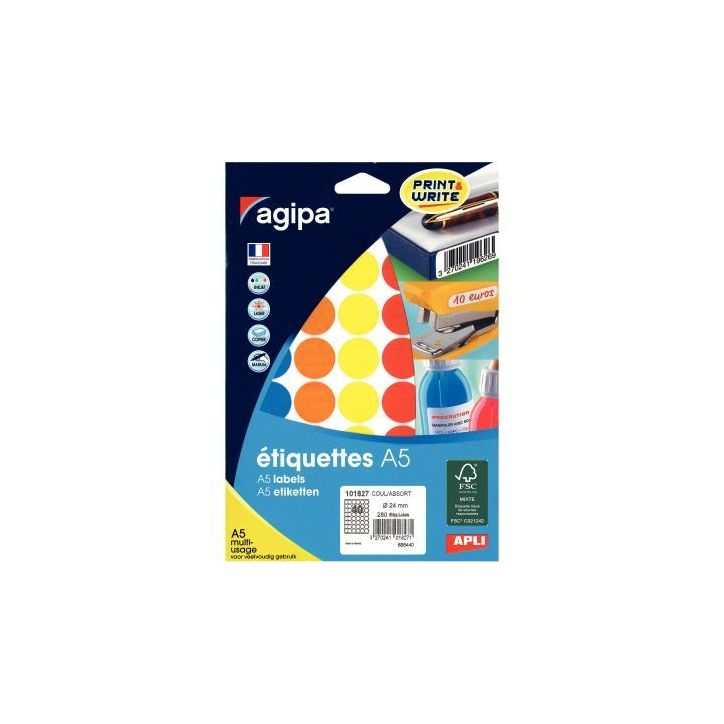 AGI ETUI A5 280 ETIQUETTES COUL ASS DIAM 24 PEFC 1