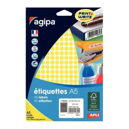 Achetez Etui de 2940 pastilles adhésives diamètre 8 mm jaune 114304 AGIPA pas cher sur Ma Rentrée..