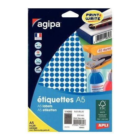 Achetez Etui de 2940 pastilles adhésives diamètre 8 mm bleu 114302 AGIPA pas cher sur Ma Rentrée ..