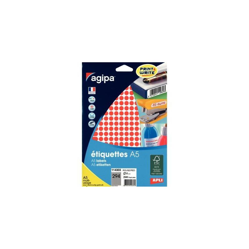 Achetez Etui de 2940 pastilles adhésives diamètre 8 mm rouge 114303 AGIPA pas cher sur Ma Rentrée.. Achetez Etui de 2940 pastilles adhésives diamètre 8 mm rouge 114303 AGIPA pas cher sur Ma Rentrée..