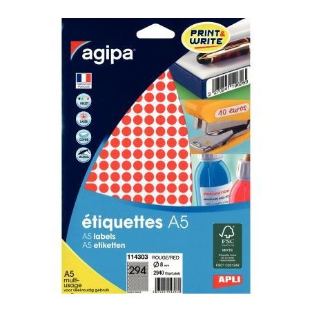 Achetez Etui de 2940 pastilles adhésives diamètre 8 mm rouge 114303 AGIPA pas cher sur Ma Rentrée..