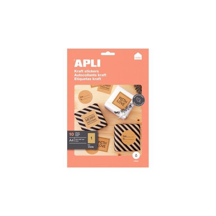 Pochette de 10 feuilles étiquettes kraft 210x297mm 17376 APLI